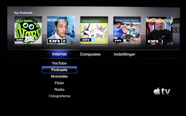 Her ses Apple TV tilsluttet i Danmark