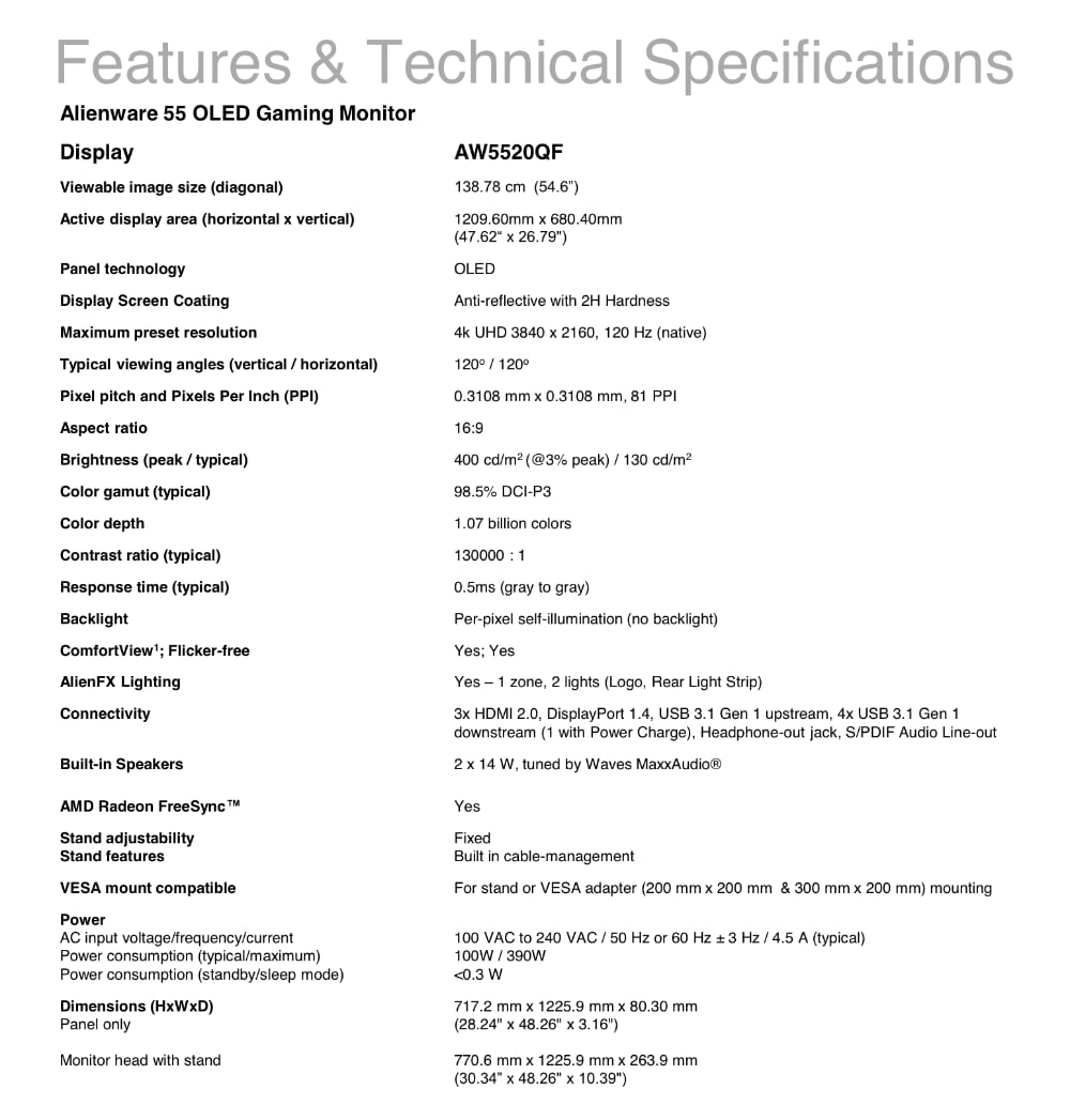 Dell Alienware OLED gaming monitor specs