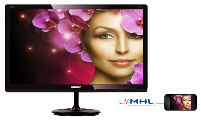 Philips 23-tommer skærm kan tilsluttes til smartphones og tablet via MHL