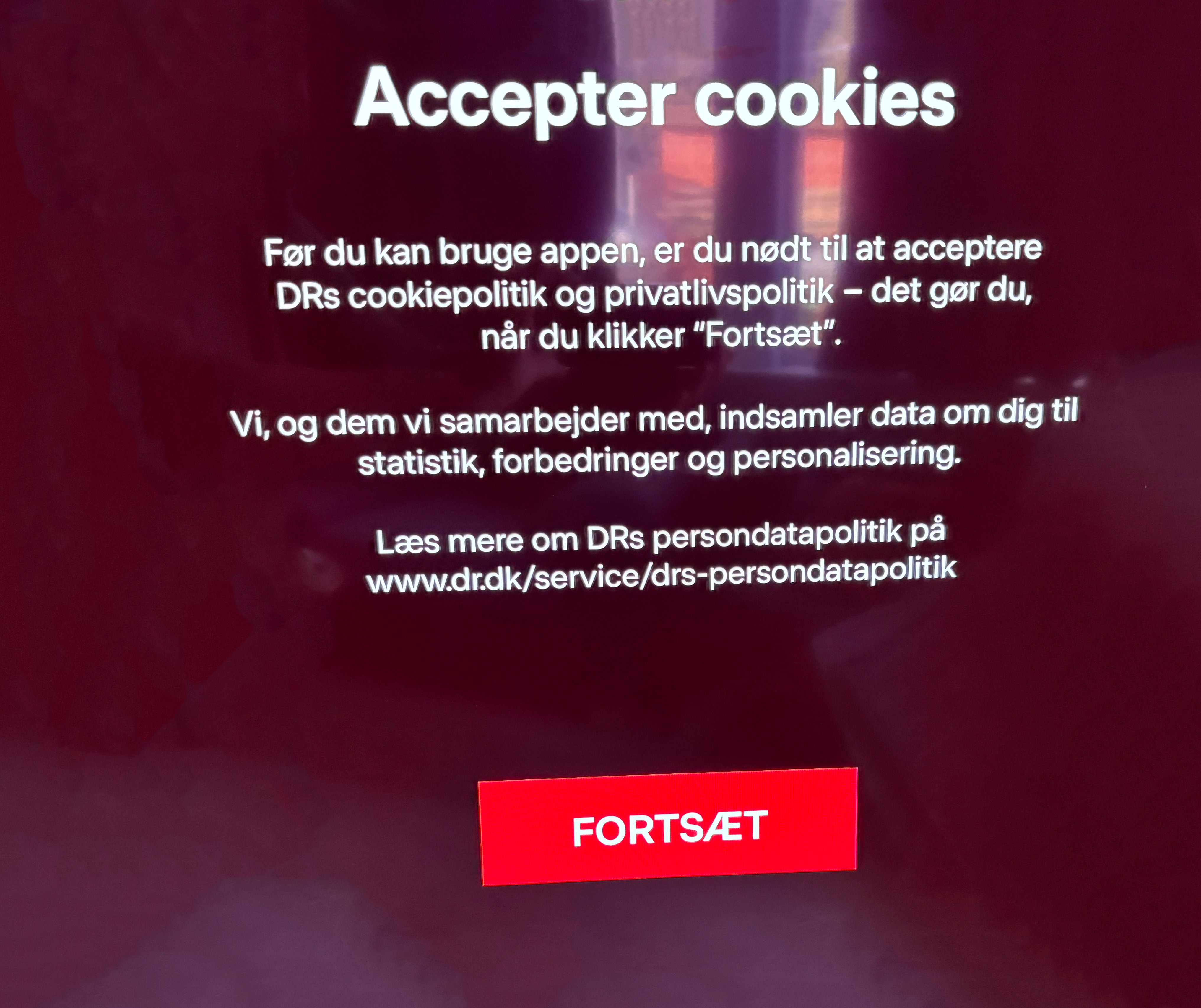 Så her ser det ud på min AppleTV vedr. cookie