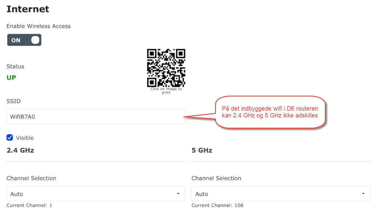 Indbygget wifi i D6 routeren