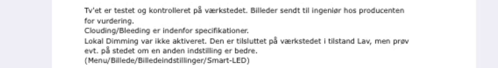 Svar fra værkstedet.