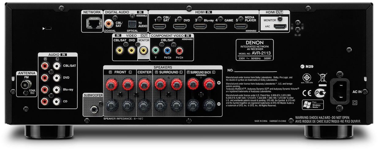 Bagsiden af Denon AVR 2113