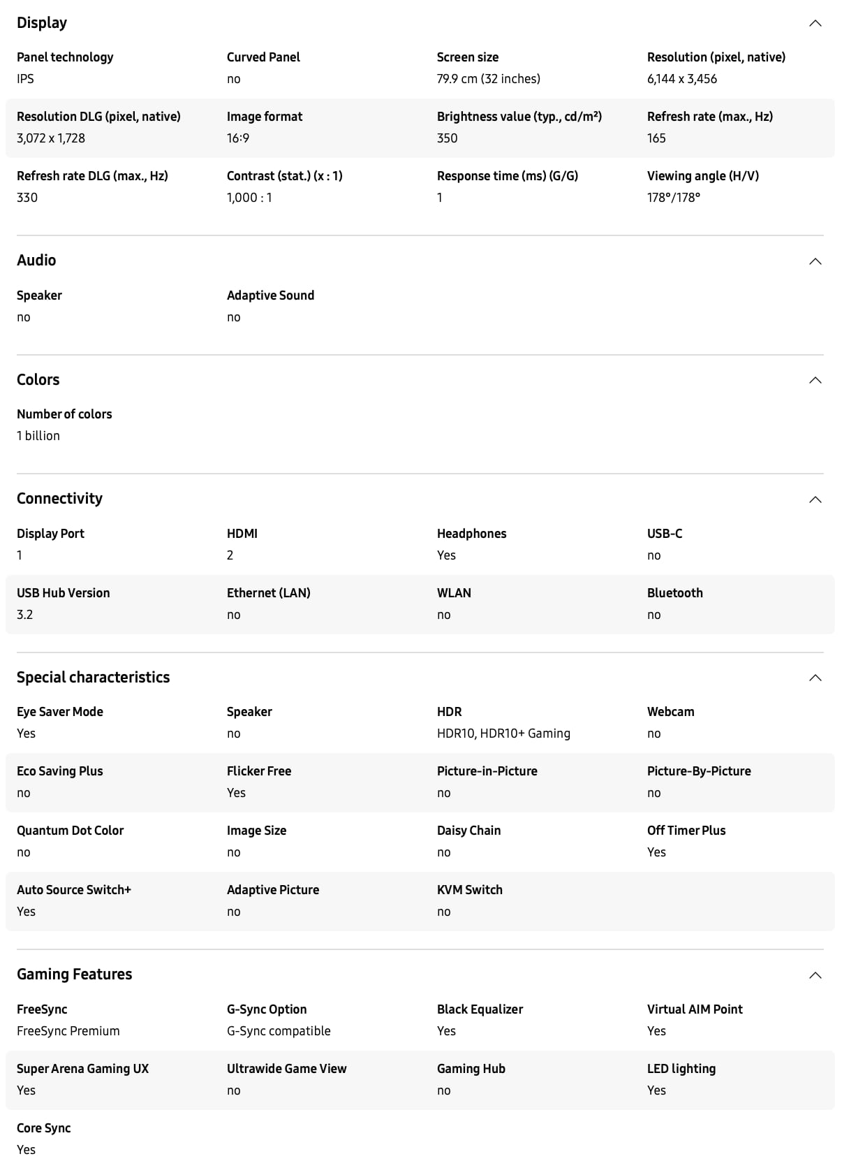 Samsung G80HS specifikationer