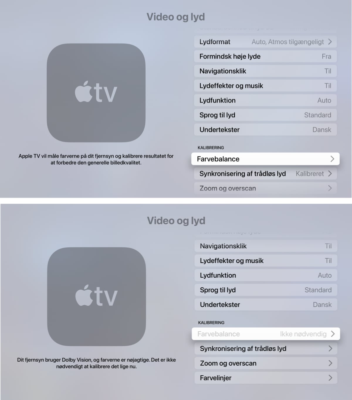 Apple TV farvekalibrering