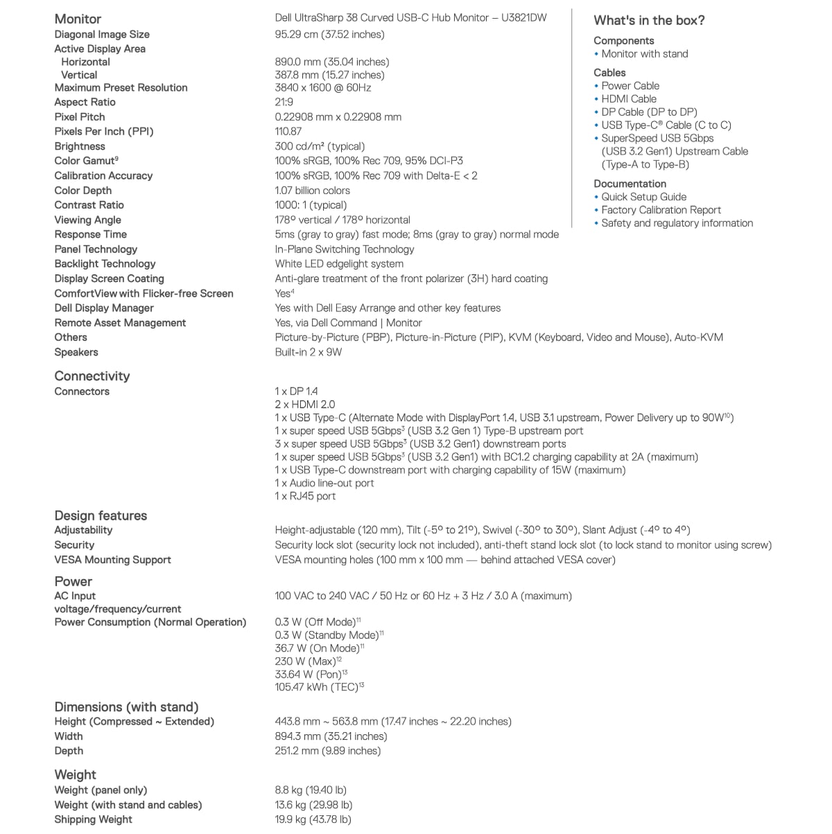 Dell U3821DW specs