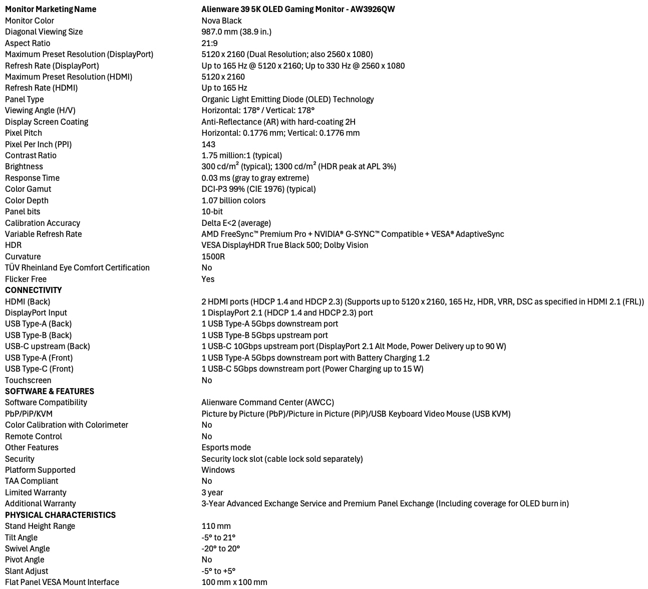 Dell aw3926qw