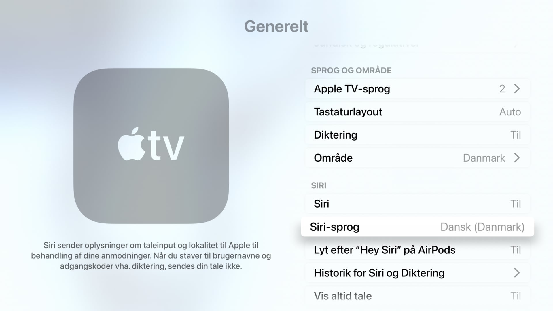 Dansk Siri Apple TV