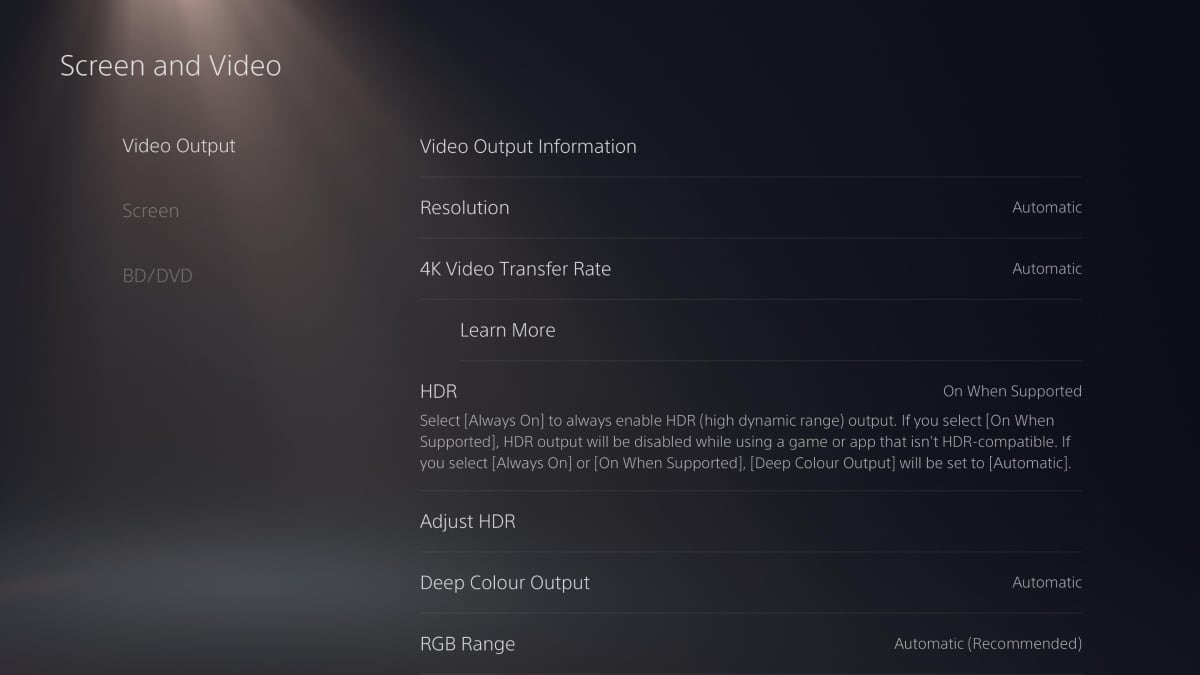 PS5 HDR when supported