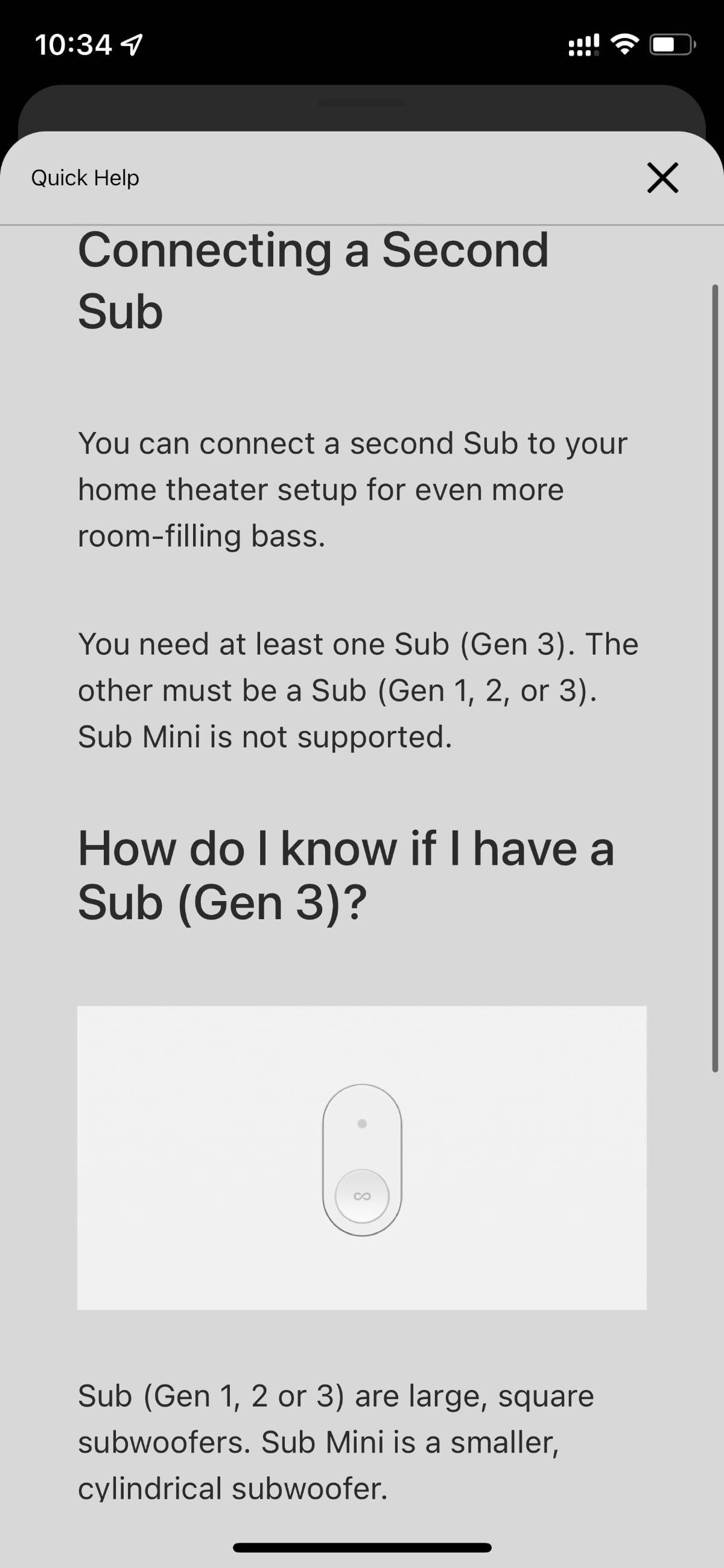 Ny cylinderformet 'Sonos Sub Mini' fremgår Sonos' app FlatpanelsDK